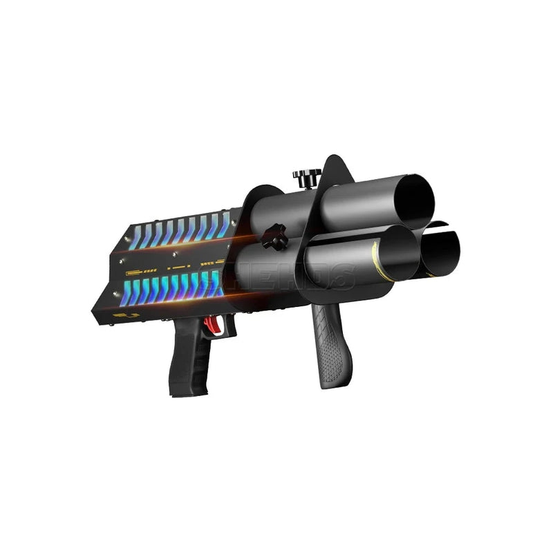 Pistolet à confettis électrique à 3 tubes, effets LED bleus