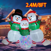 Gonflable de Noël lumineux – trois bonhommes de neige avec boule disco, 2,4 m