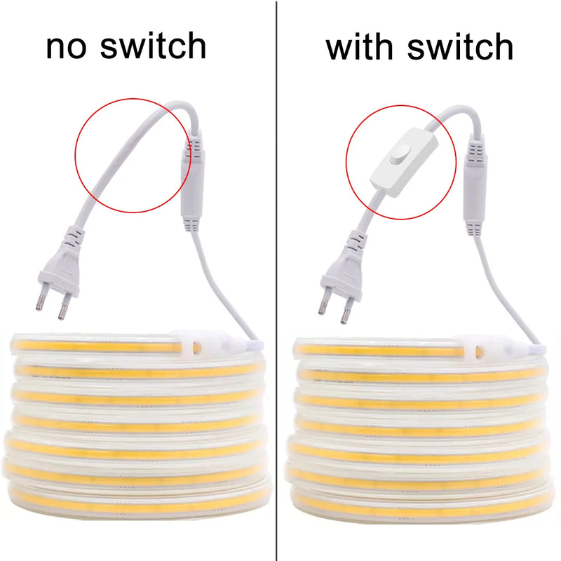 Bande LED COB 220 V – version sans interrupteur et version avec interrupteur sur le câble