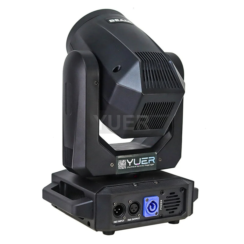 Lot de 12 lyres LED beam 200 W à anneau RGB – vue arrière avec connecteurs DMX et alimentation