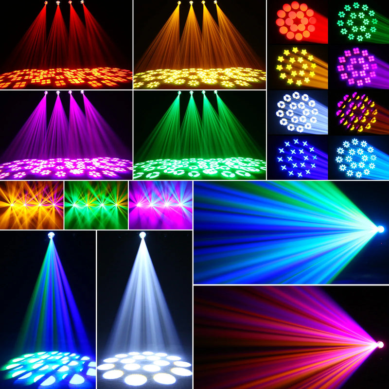 Lot de 4 lyres LED beam 150 W – couleurs et motifs de gobos projetés