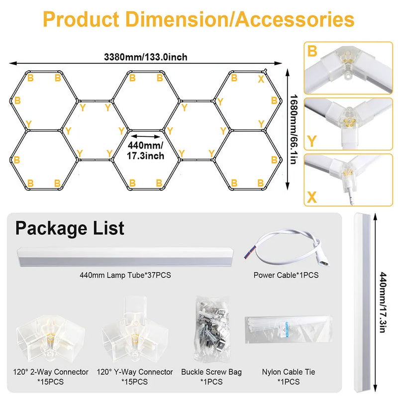 Plafonnier LED nid d'abeille, 1 à 14 hexagones en ligne ou en grappe