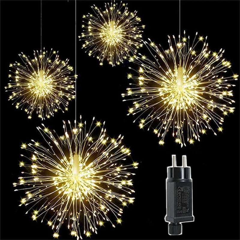 Guirlande lumineuse effet feu d'artifice – trois grappes blanc chaud et alimentation