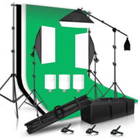 Kit studio photo – 3 softboxes dont une sur bras, 3 ampoules et sacs