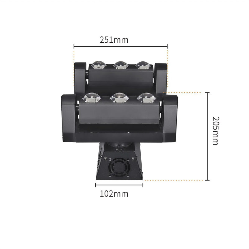 Barre LED à 2 bras mobiles 6 x 20 W RGBW, DMX 9 ou 15 canaux, 51 cm
