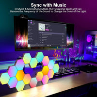 Panneaux LED hexagonaux muraux – synchronisation à la musique au-dessus d'un bureau