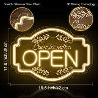 Panneau OPEN Come in, we're open – dimensions 42 x 30 cm et chaîne de suspension