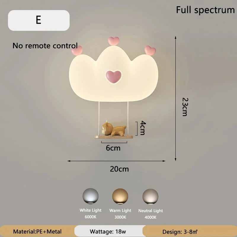 Applique murale nuage LED 18 W pour chambre d'enfant, cœur ou couronne