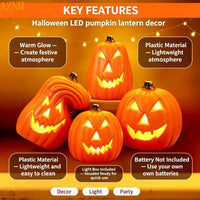 Citrouille d'Halloween lumineuse LED à piles, 3 modèles de 15 à 20 cm, lumière chaude