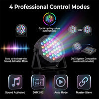 PAR LED 36 W RGB – quatre modes de contrôle : sonore, DMX512, automatique et maître-esclave