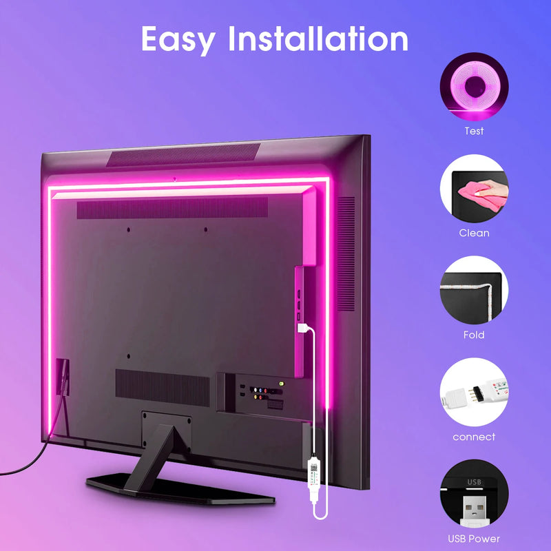 Ruban LED COB RGB 5 V – installation derrière un téléviseur, étapes de pose