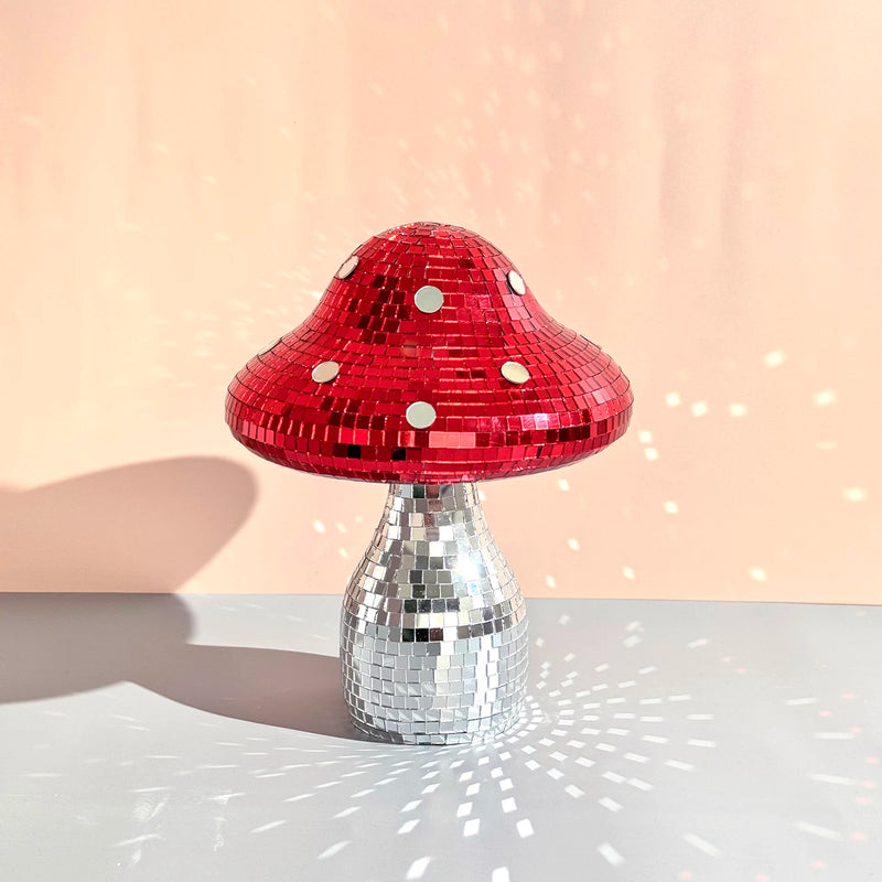 Boule à facettes déco champignon en verre miroir, 18 x 15 cm