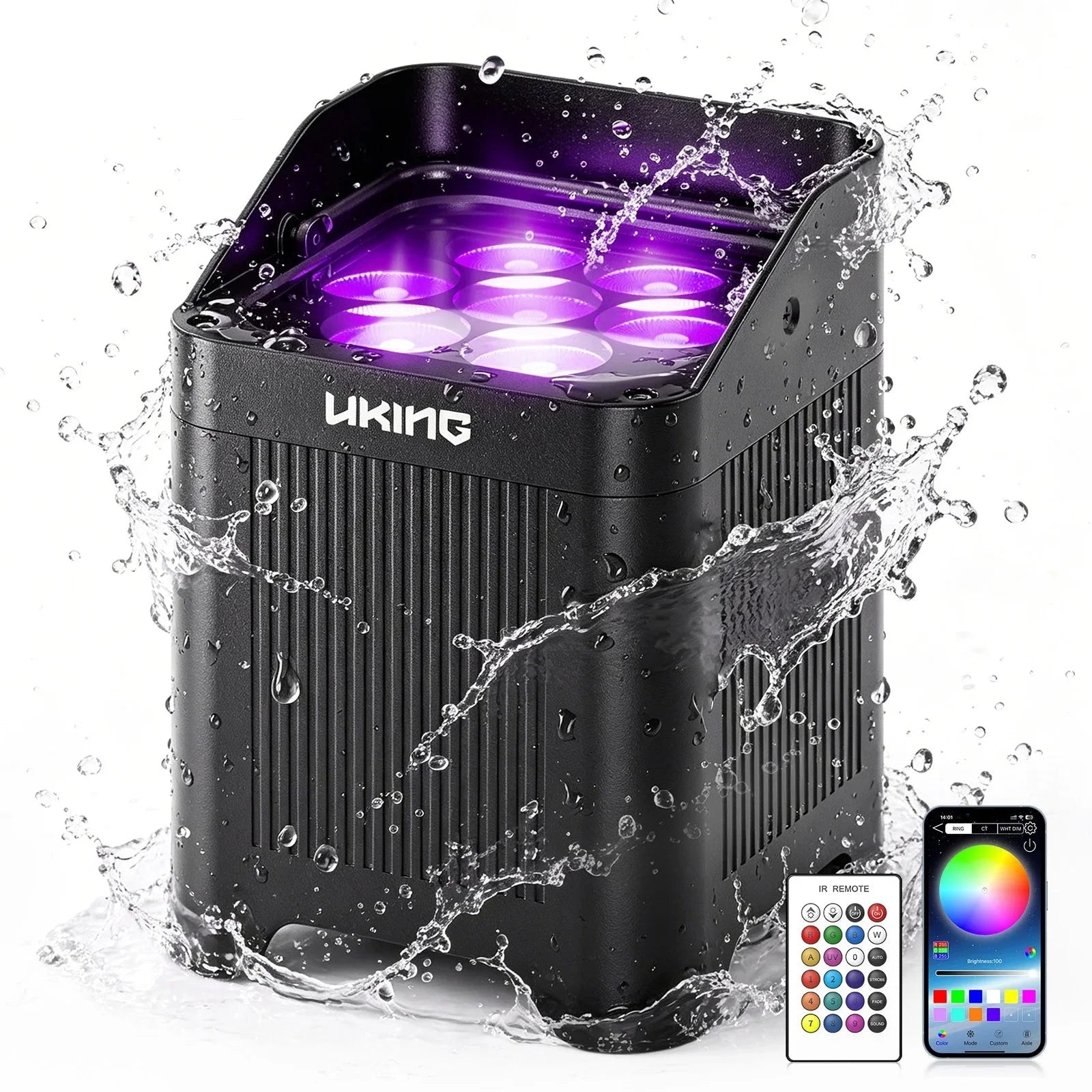 Uplight PAR LED sans fil IP65 sur batterie, 7 LED RGBWA UV 20 W