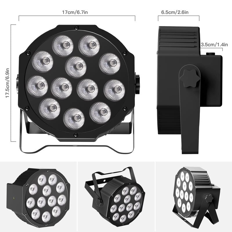 Pack de 4 PAR LED plats – dimensions du projecteur : 17 cm, 17,5 cm et 6,5 cm