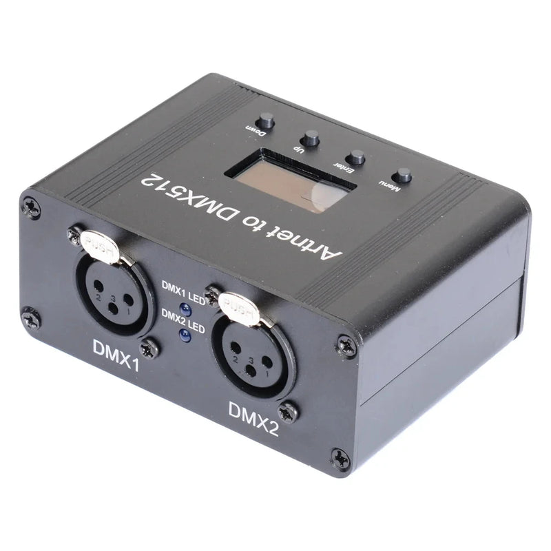 Contrôleur DMX Art-Net – boîtier 2 sorties, côté prises XLR DMX1 et DMX2