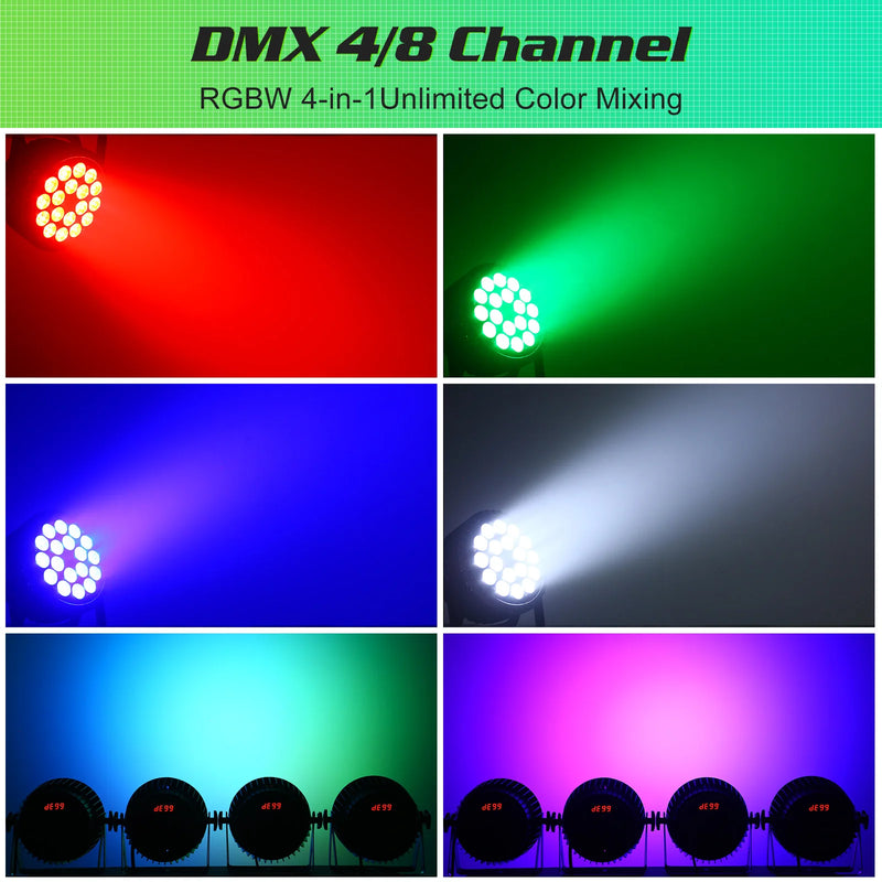 Projecteur PAR LED DMX 18 x 8 W RGBW, lot de 4 pour DJ et scène
