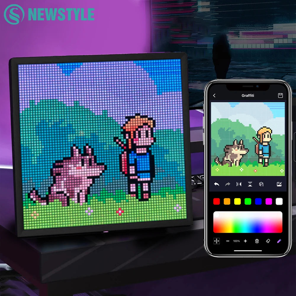 Cadre lumineux LED pixel art programmable avec application Bluetooth, 20 ou 26 cm