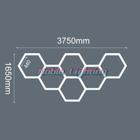 Plafonnier LED hexagonal – schéma du format 6 hexagones, 375 x 165 cm