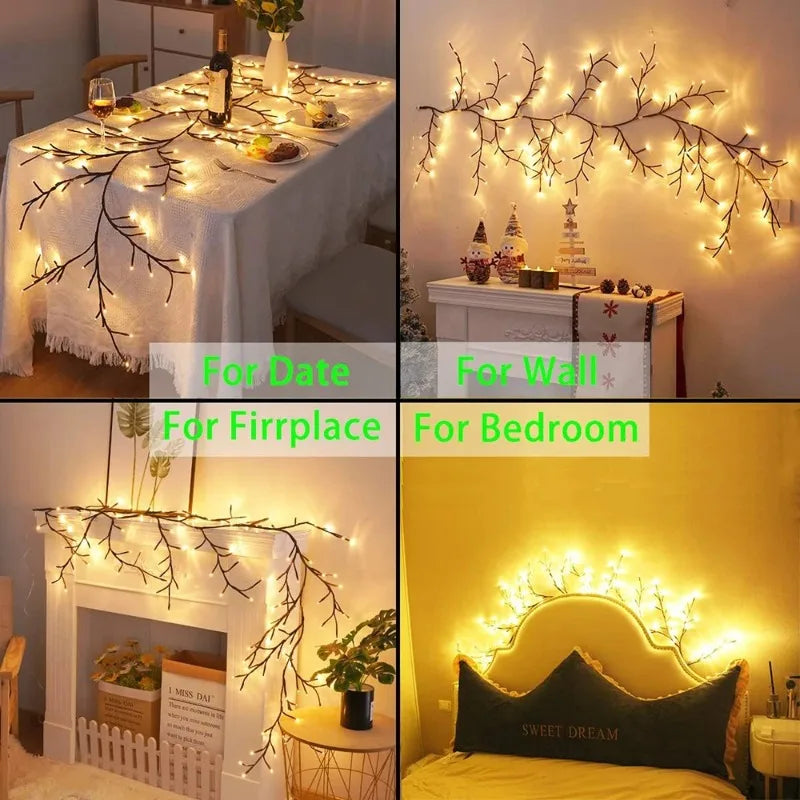 Branche de saule lumineuse murale 72 ou 96 LED blanc chaud, 8 modes, USB avec télécommande