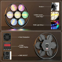 Projecteur vintage 7 LED COB dorées et RGB, 350 W, à l'unité ou par lot