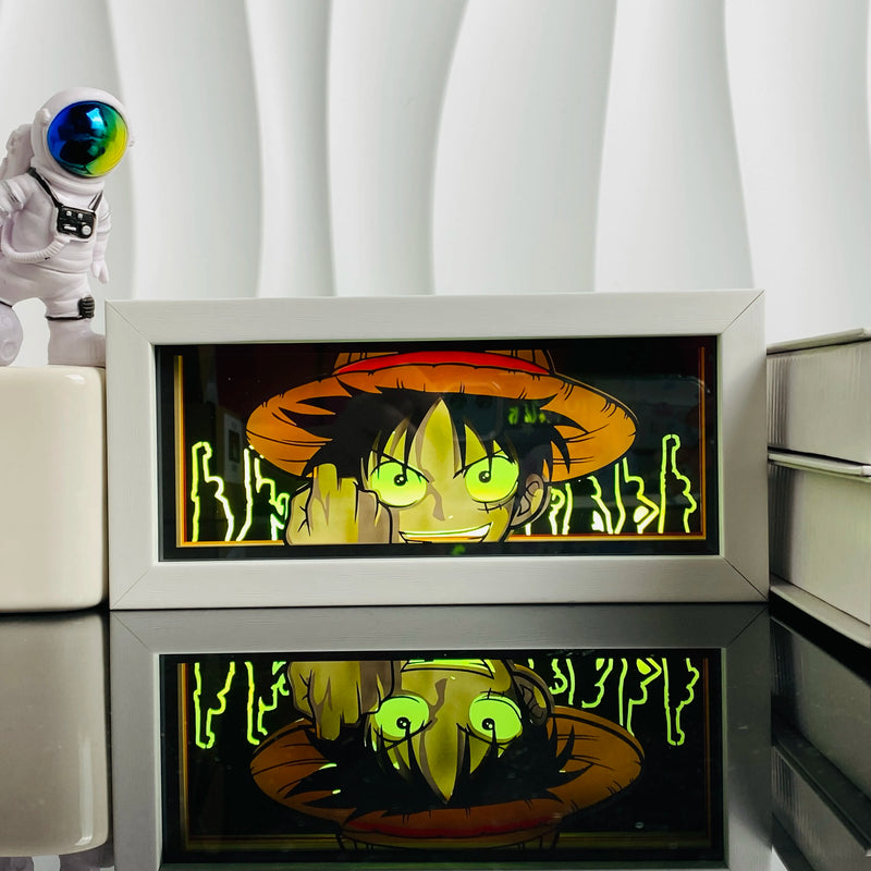 Tableau lumineux LED manga – Luffy, scène allumée en jaune et vert
