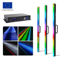 Tubes LED pixel DMX ArtNet – boîtier de commande, exemples d'effets lumineux et tubes de différentes hauteurs