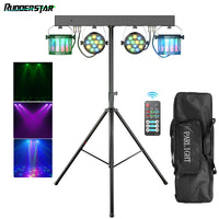 Kit jeux de lumière DJ 2 PAR LED et 2 derbys – kit sur pied avec sac de transport et télécommande