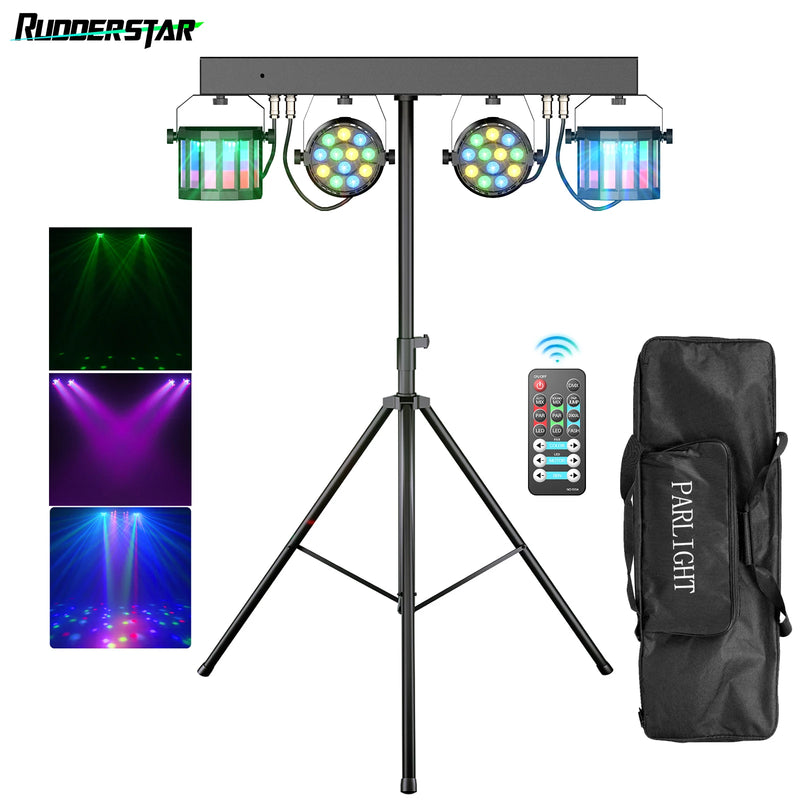 Kit jeux de lumière DJ 2 PAR LED et 2 derbys – kit sur pied avec sac de transport et télécommande