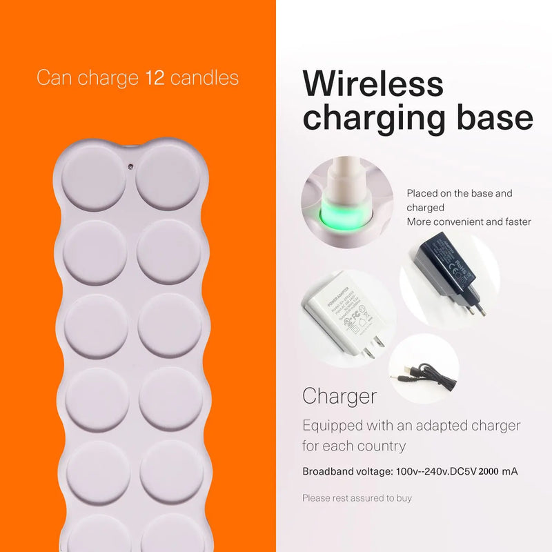 Lot de 12 bougies LED rechargeables multicolores ou ambre, base de charge