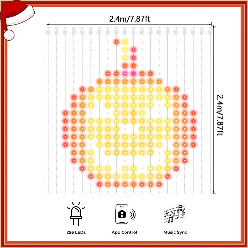 Rideau lumineux de Noël pour façade – motif citrouille, 2,4 x 2,4 m
