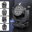 Lot de 2 lyres LED wash zoom 19 x 15 W RGBW, écran couleur, DMX 16 ou 24 canaux