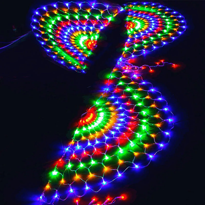 Guirlande paon – éventails LED en arcs rouge, vert, bleu et blanc