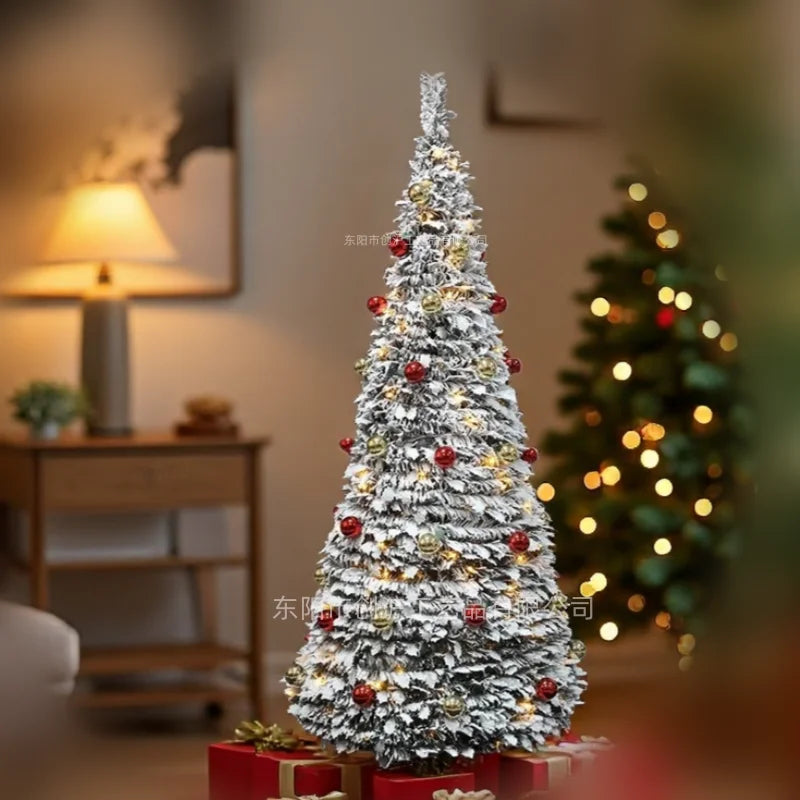 Sapin lumineux pliant floqué neige, pré-décoré, 120 à 210 cm