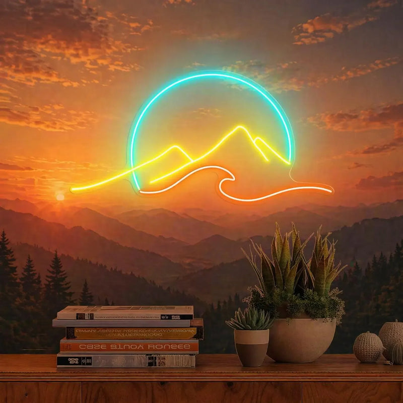 Néon LED montagne et soleil couchant – vue 10