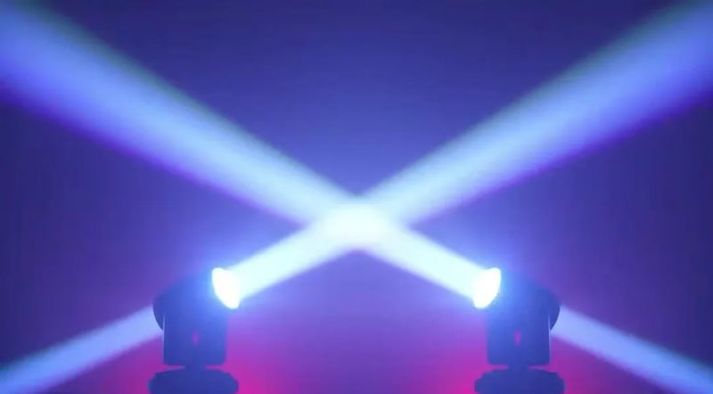 Mini lyre LED beam 180 W – deux lyres projetant des faisceaux blancs croisés