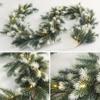 Guirlande de Noël en pin vert – détail du pin givré vert et blanc avec LED