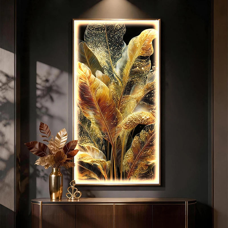 Tableau lumineux feuilles dorées – vue 2