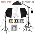 Kit softbox rectangulaire ou octogonal, 1 à 3 lumières, ampoules 20 à 135 W