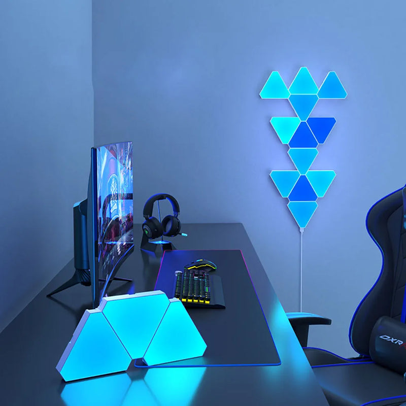 Panneaux LED muraux triangulaires RGB avec application et télécommande, de 1 à 16 panneaux