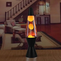 Lampe à lave 36 cm – version cire orange, base noire