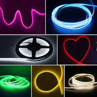 Ruban LED USB COB 5 mm – rendu en rose, bleu, blanc, rouge, vert et jaune