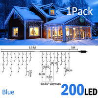 Guirlande stalactite LED – version bleue de 6,5 m, 200 LED