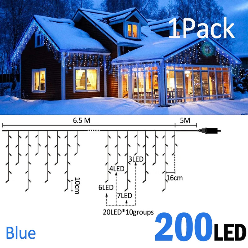 Guirlande stalactite LED – version bleue de 6,5 m, 200 LED