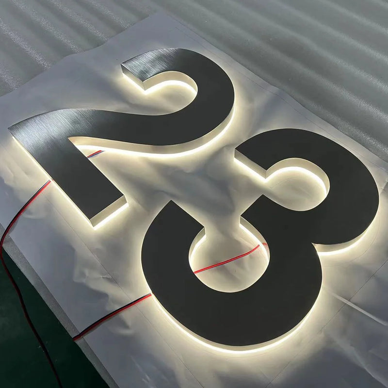 Numéros de maison lumineux rétroéclairés 3D, or ou argent brossé