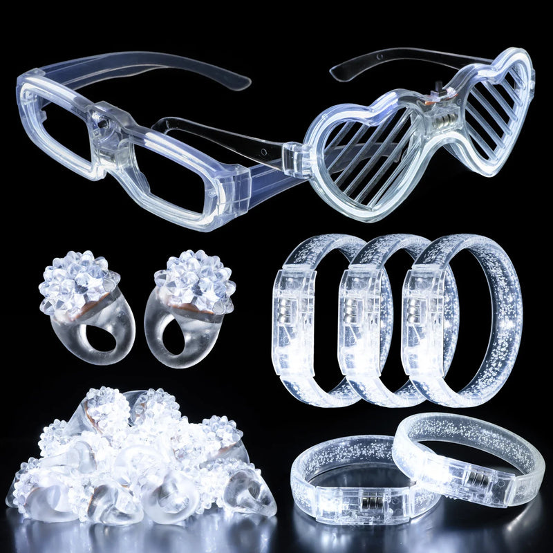 Lots de lunettes, bracelets et bagues lumineux LED blancs pour mariage, de 20 à 50 pièces