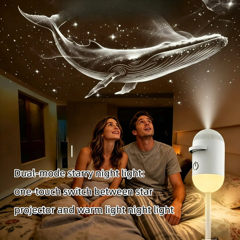 Projecteur d'étoiles USB à veilleuse chaude – couple et baleine projetée, mode double à une touche