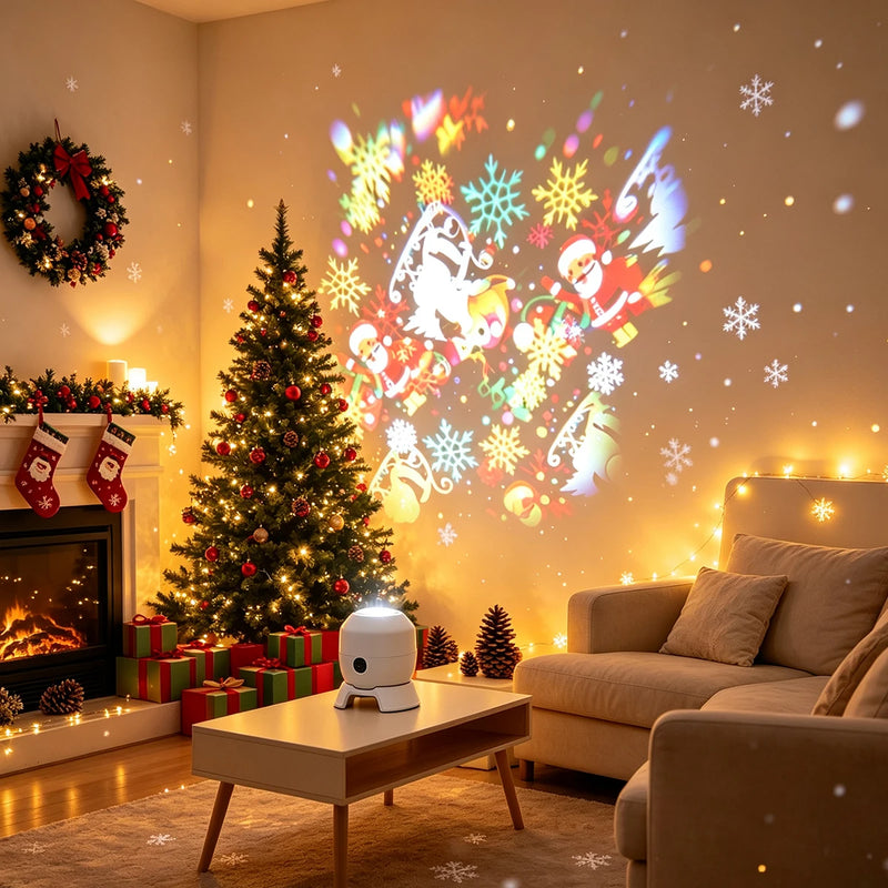 Projecteur de Noël rotatif d'intérieur, 22 motifs, rechargeable