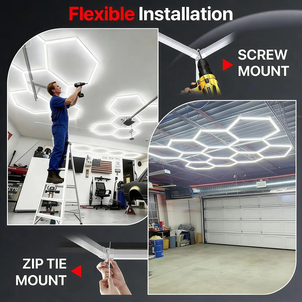 Kit éclairage LED hexagonal garage 3, 5, 8 ou 14 hexagones 6500 K
