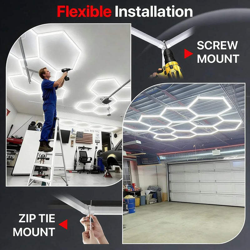 Kit éclairage LED hexagonal garage 3, 5, 8 ou 14 hexagones 6500 K