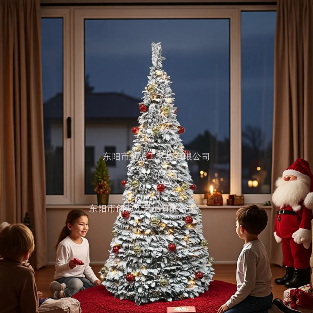 Sapin lumineux pliant floqué neige, pré-décoré, 120 à 210 cm